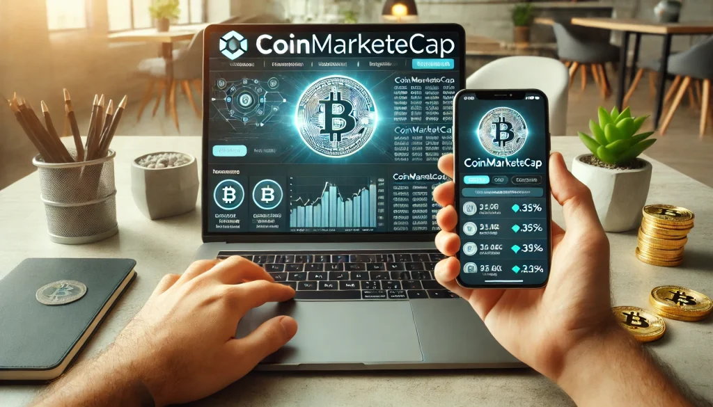 브라우저에서 CoinMarketCap 웹사이트 열기 및 스마트폰에서 CoinMarketCap 모바일 앱 사용
