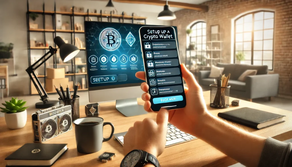User setting up a crypto wallet on a smartphone
