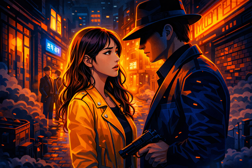 Strong young woman facing mysterious mobster, caught between morality and forbidden romance.