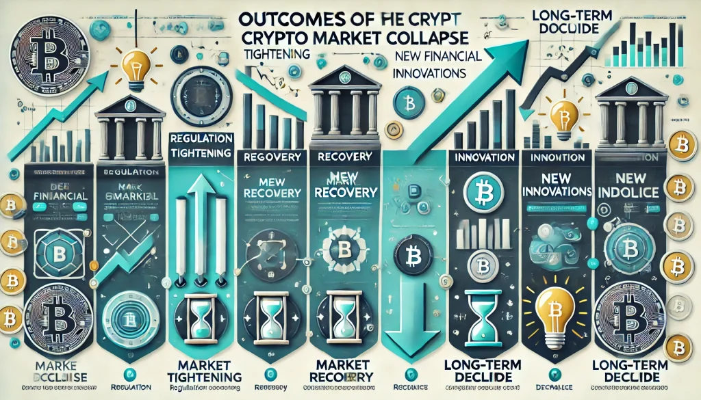 Infographic showing potential outcomes of the crypto market collapse.