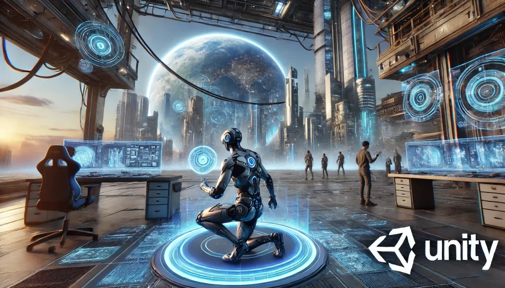 A high-tech virtual reality simulation powered by Unity, featuring realistic avatars and interactive 3D objects in a futuristic setting. Detailed environments, lifelike lighting, and immersive soundscapes. Created Using: Unity Engine, VR technology, photorealistic textures, dynamic lighting, high-detail avatars, immersive audio, interactive elements, hd quality, natural look