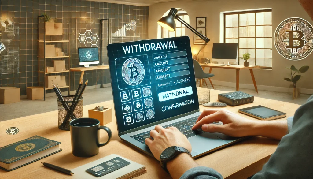 User withdrawing cryptocurrency earnings to a wallet