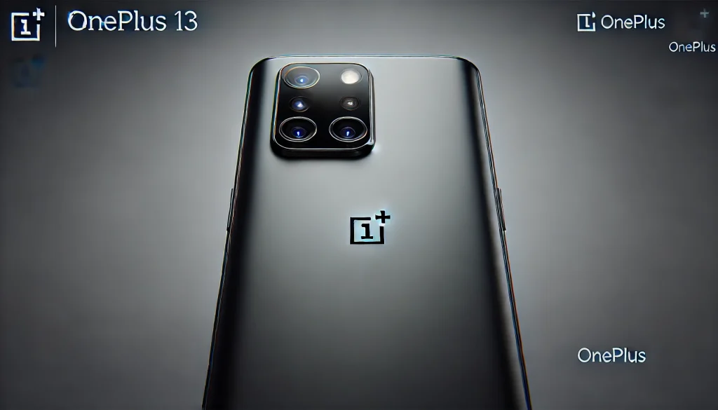 50MP 메인, 초광각, 망원 렌즈 강조한 OnePlus 13 카메라 클로즈업.