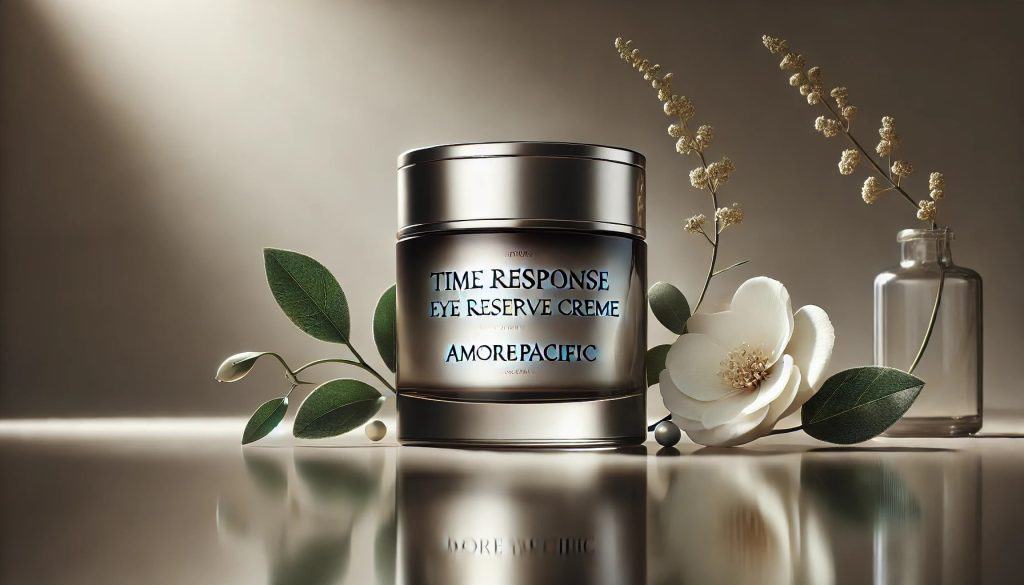 Featured image of Amorepacific's Time Response Eye Reserve Crème, showcasing the product jar against a sophisticated background with soft lighting and natural elements.