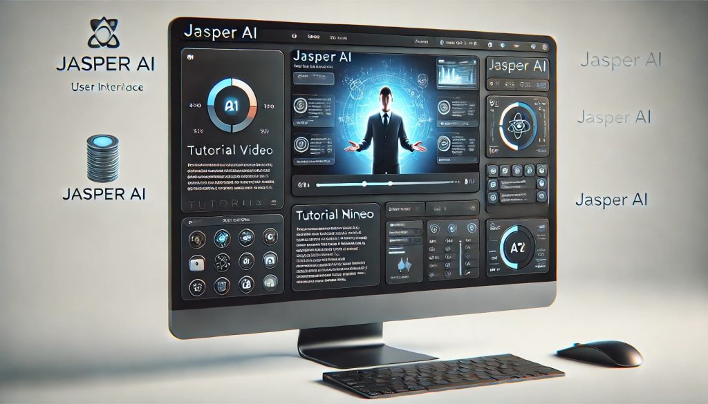 A Jasper AI user interface on a computer screen, displaying a tutorial video on advanced techniques with clear navigation menus and interactive elements.