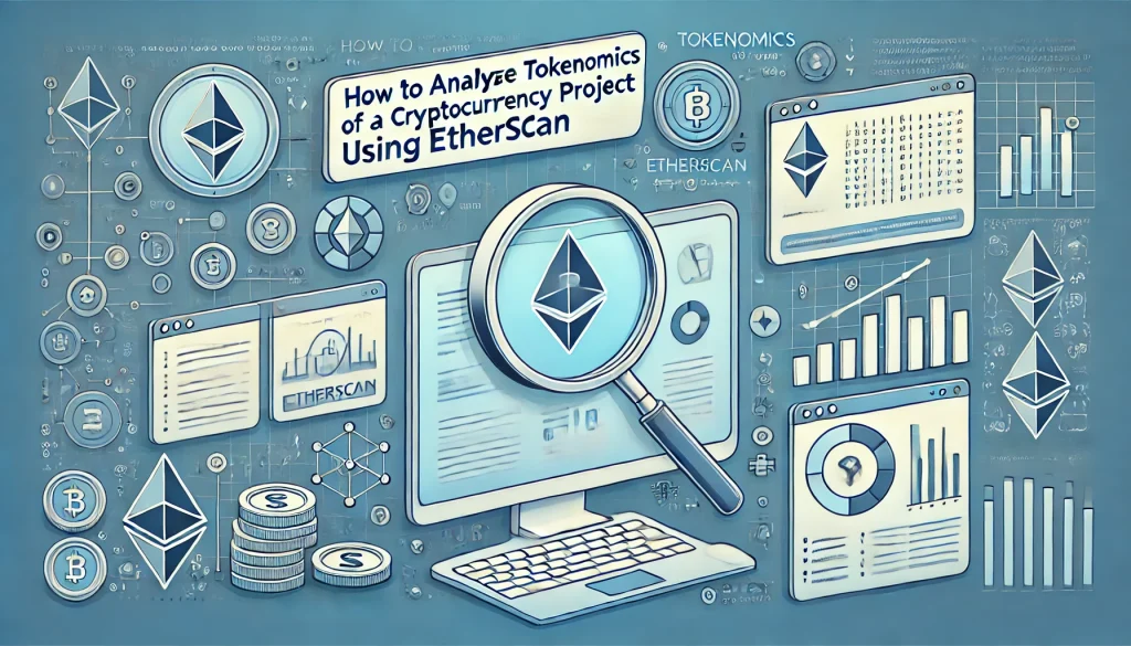 A diagram illustrating steps to analyze tokenomics on Etherscan: Access Etherscan, Enter Token Contract Address, Review Token Supply, Analyze Holder Distribution, Check Transaction History, and Verify Smart Contract Details.