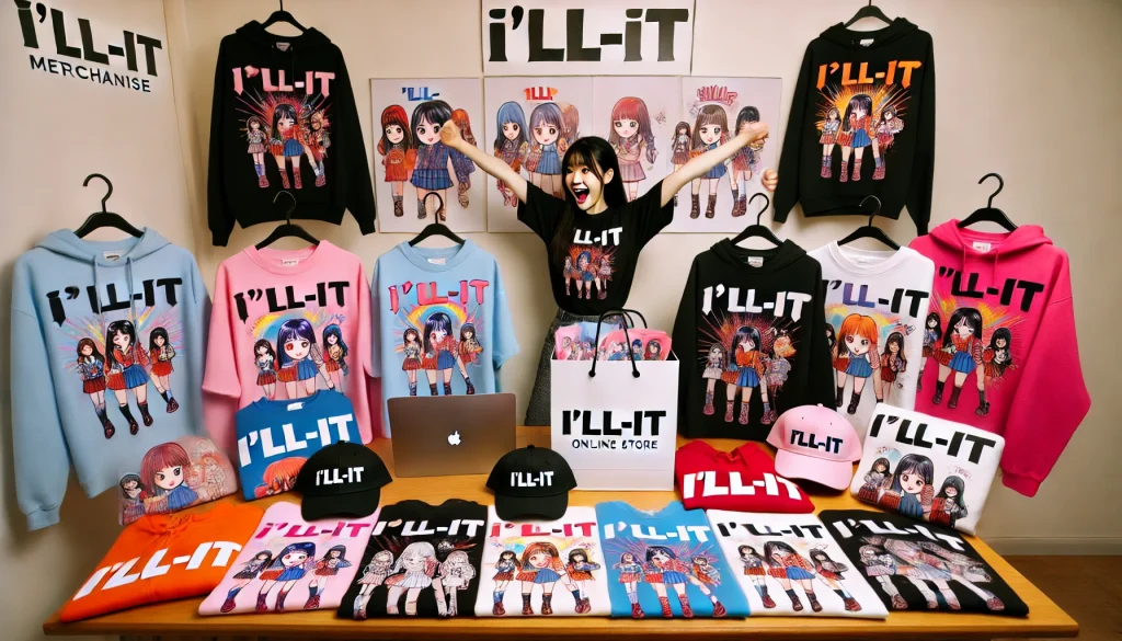 I'LL-IT merchandise is displayed and fans are shown purchasing shopping bags and the online store.