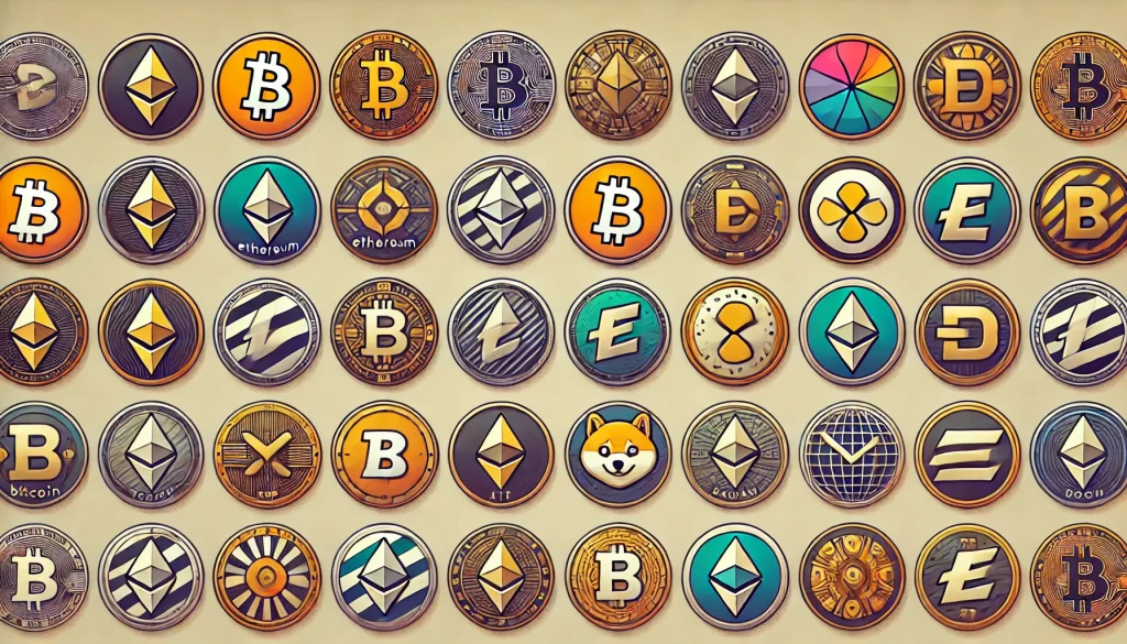 Various cryptocurrency logos representing popular cryptocurrencies
