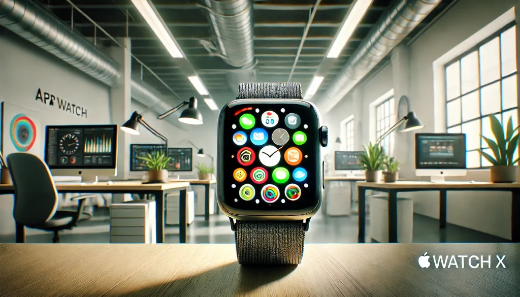 high-resolution photograph of the product displaying its user-friendly watchOS interface with a variety of customizable watch faces.

**Alt text**: A high-resolution photograph of the Apple Watch X showcasing its user-friendly watchOS interface with multiple customizable watch faces. The background features a sleek, modern workspace with bright natural lighting, emphasizing the watch's intuitive design and vivid display.