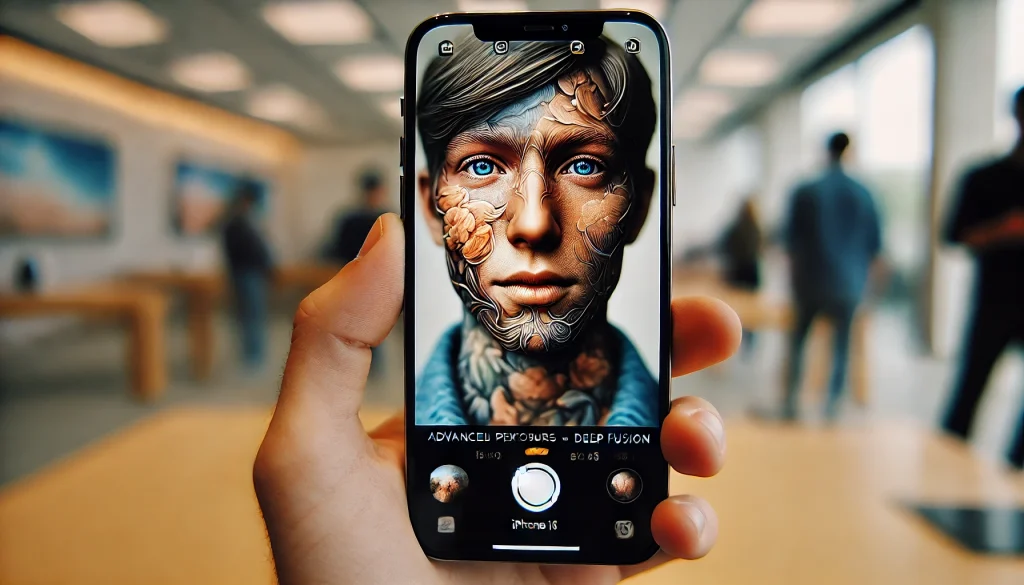 iPhone 16 close-up capturing detailed portrait with Deep Fusion, blurred background.