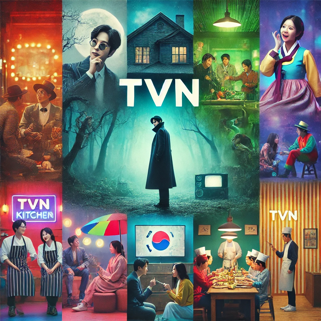 신비로운 K-드라마, 생동감 넘치는 버라이어티 쇼, 아늑한 레스토랑 등 tvN 로고로 통일된 섹션을 선보입니다.