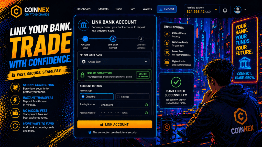 User linking bank account to cryptocurrency exchange