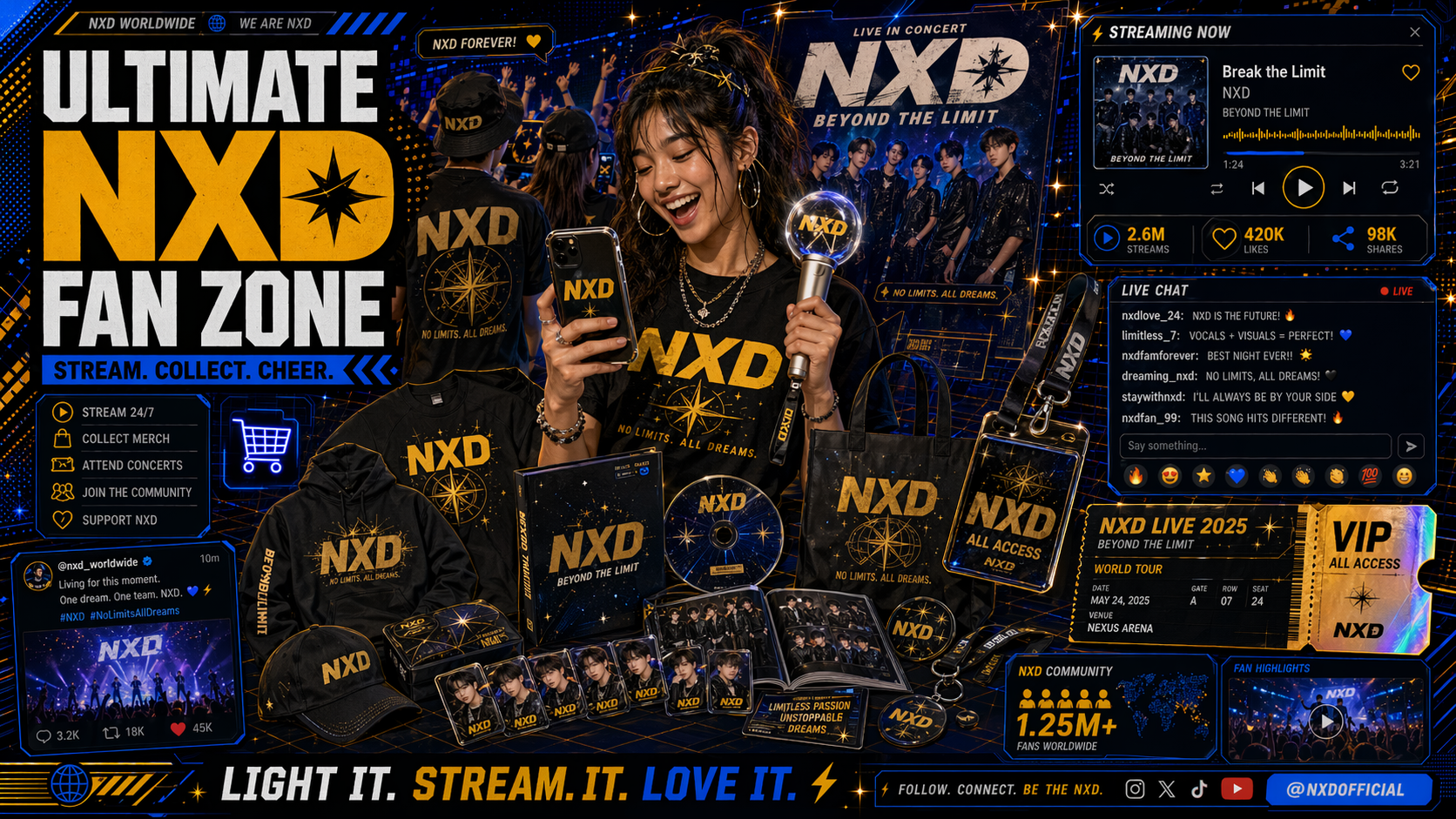 Ultimate NXD fan with posters albums merch streaming and ticket