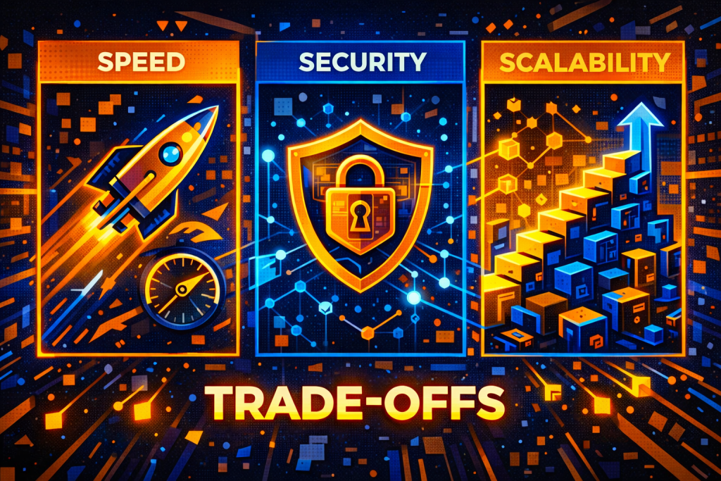 Comparison of speed, security, and scalability trade-offs.