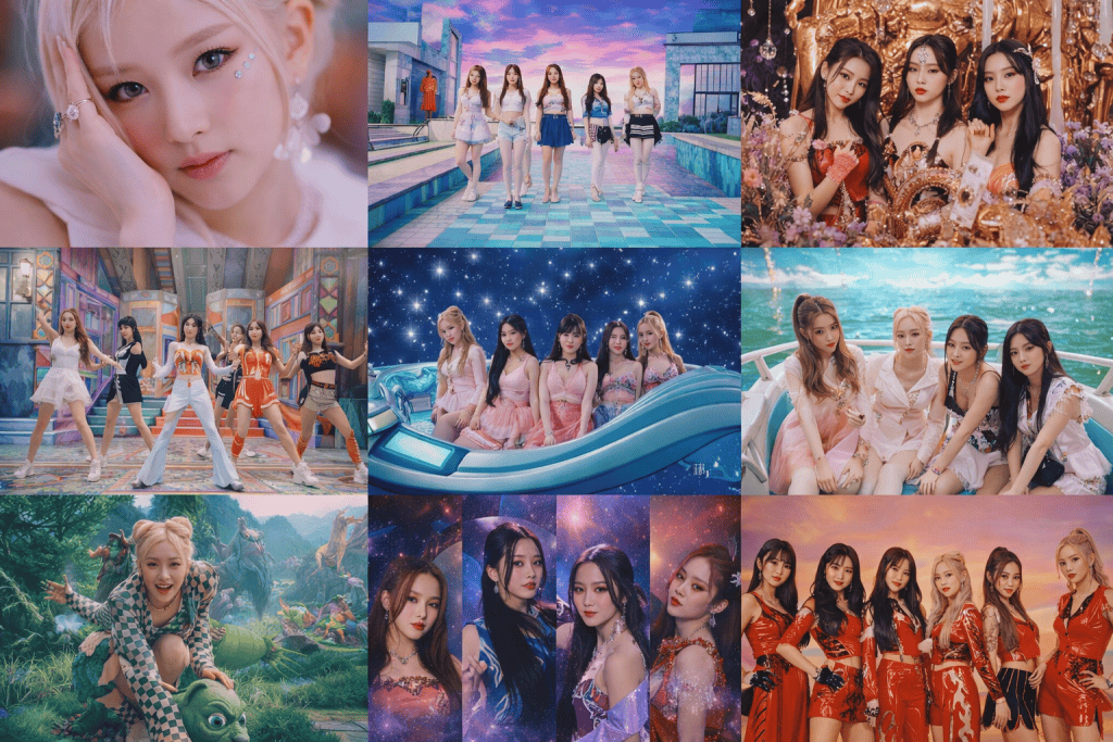 Collage Picture of previous Music video of NMIXX