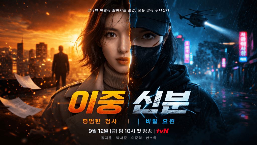 Miss Night and Day drama poster featuring a woman divided between two secret identities