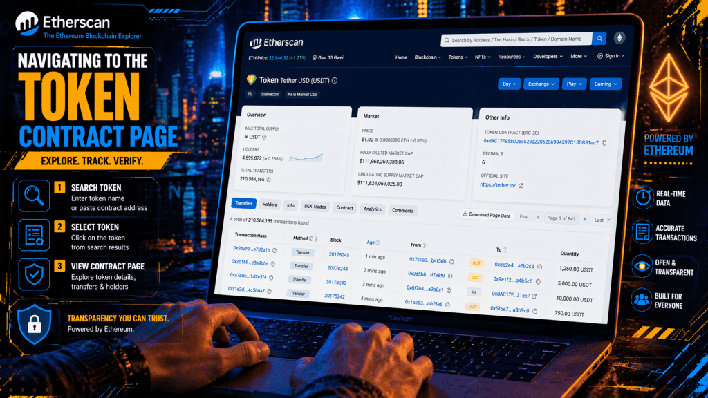 Navigating to the token contract page on Etherscan