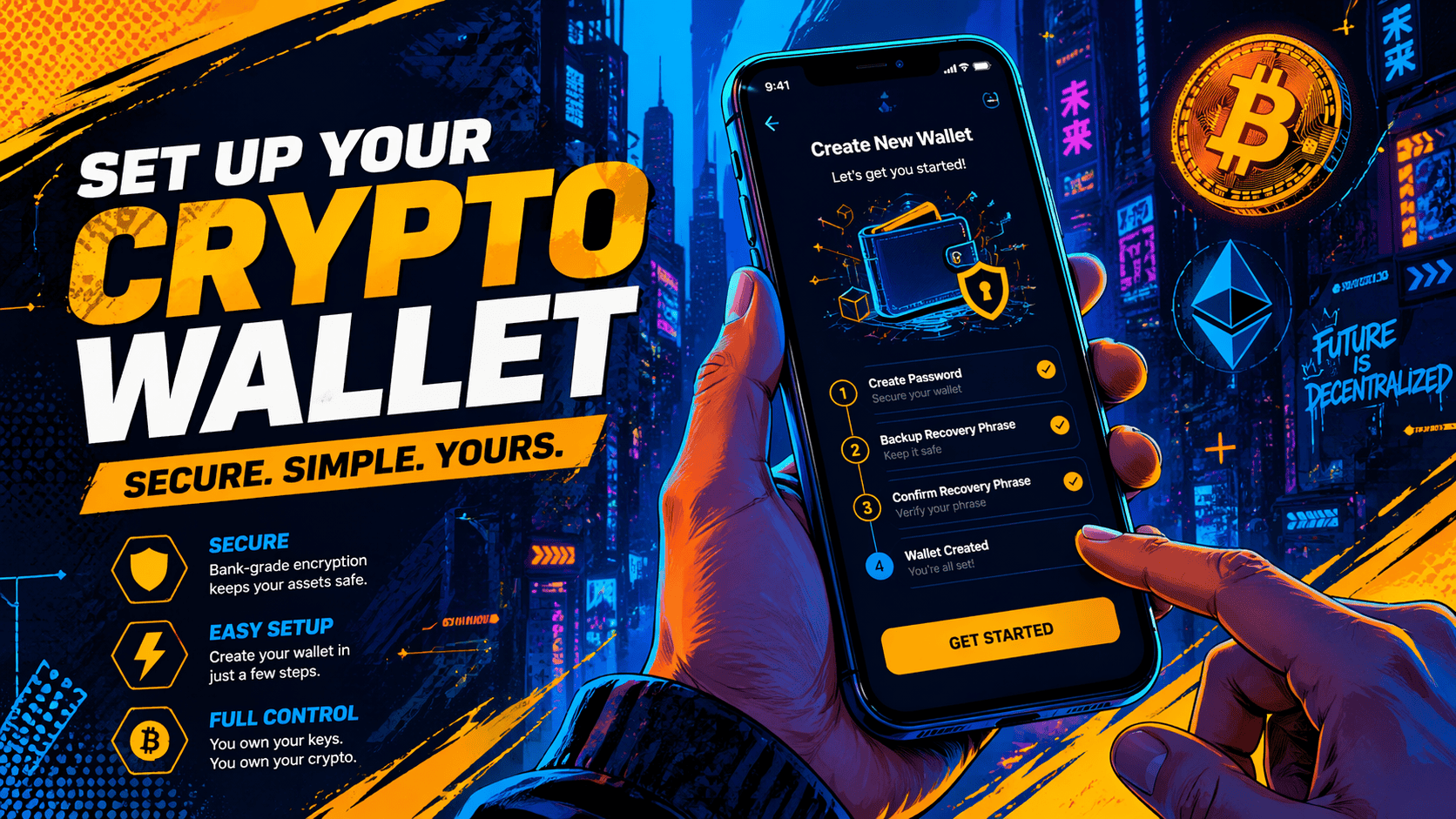 User setting up a crypto wallet on a smartphone