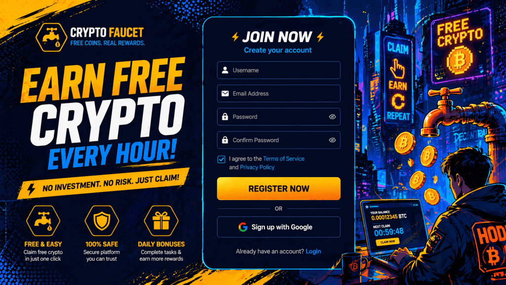 User registering on a crypto faucet website