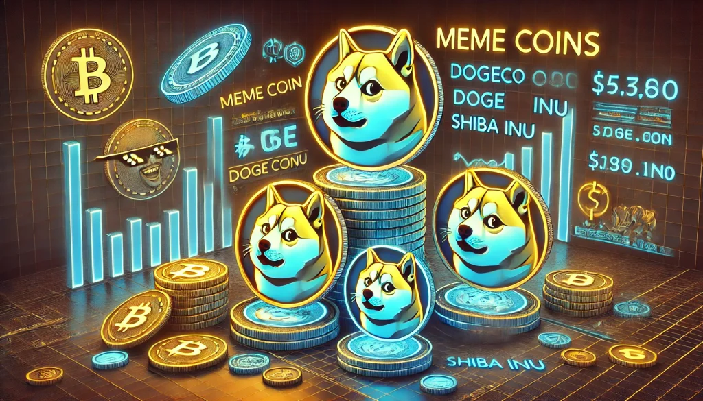 Dogecoin featuring the Shiba Inu dog, symbolizing original meme coin pioneered the meme cryptocurrency movement.