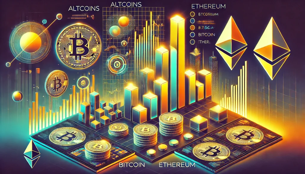 Comparison chart of altcoins, Bitcoin, Ethereum showing performance, market cap, scalability differences.