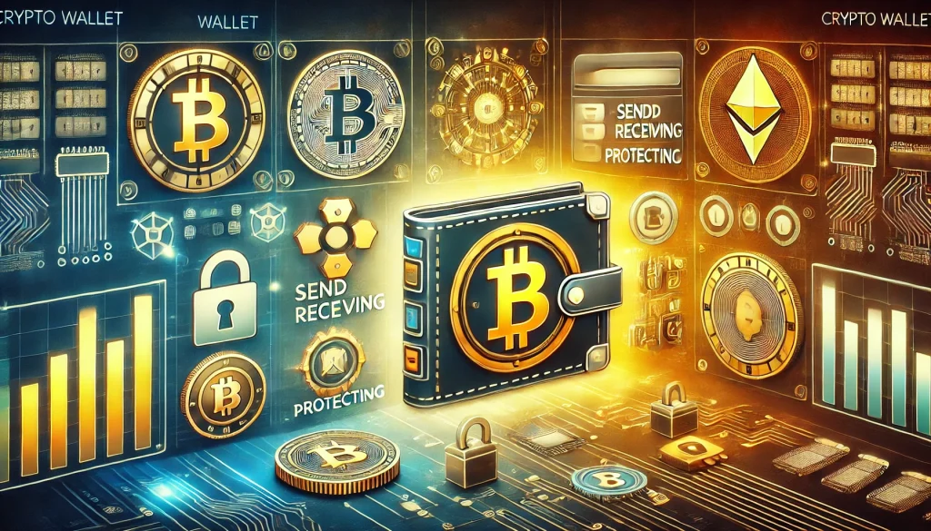 Crypto wallet showing secure storage, sending, receiving, and protecting digital assets.