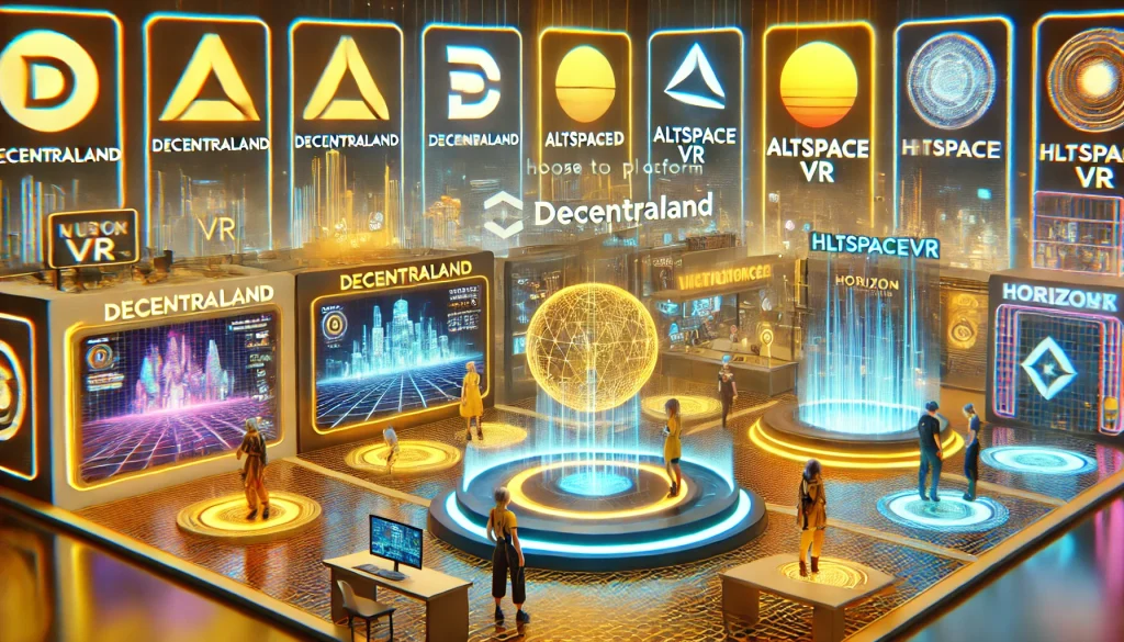 Choosing the right platform for virtual events in the metaverse, featuring Decentraland, AltspaceVR, and Horizon Worlds for tailored brand experiences.