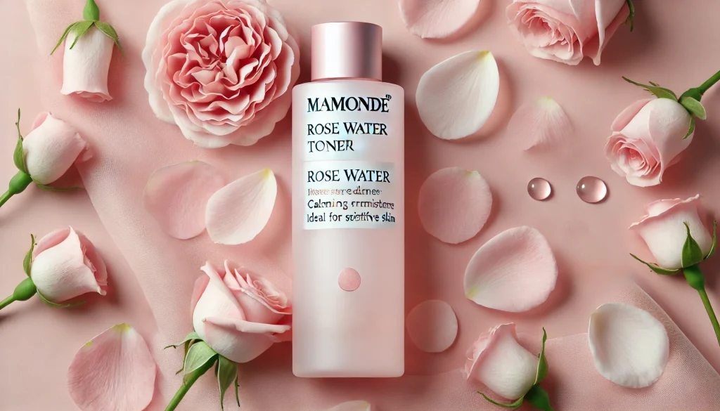 Mamonde Rose Water Toner bottle known for calming redness and irritation, ideal for sensitive skin but may require additional moisture for extremely dry skin.