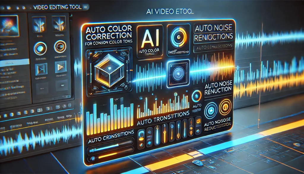 AI video editor with Auto Color, Smart Transitions, and Noise Reduction.