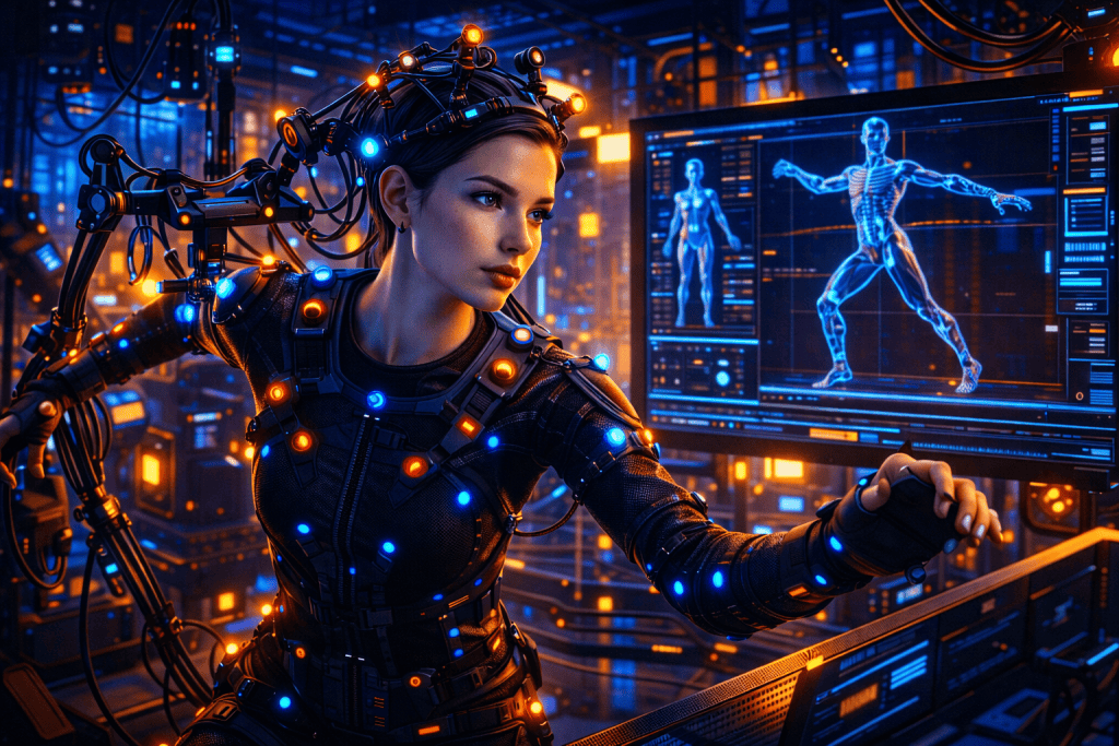 Metahuman avatar connected to motion capture rig, showcasing fluid realistic animation