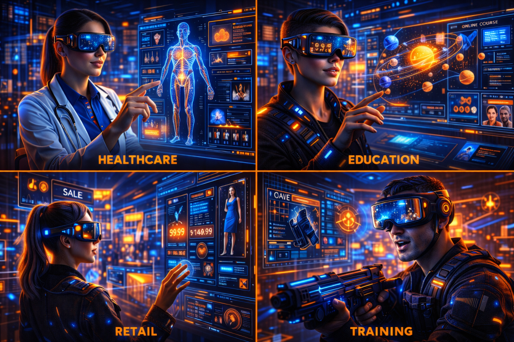 Split-screen AR and VR applications in healthcare, education, retail, and training