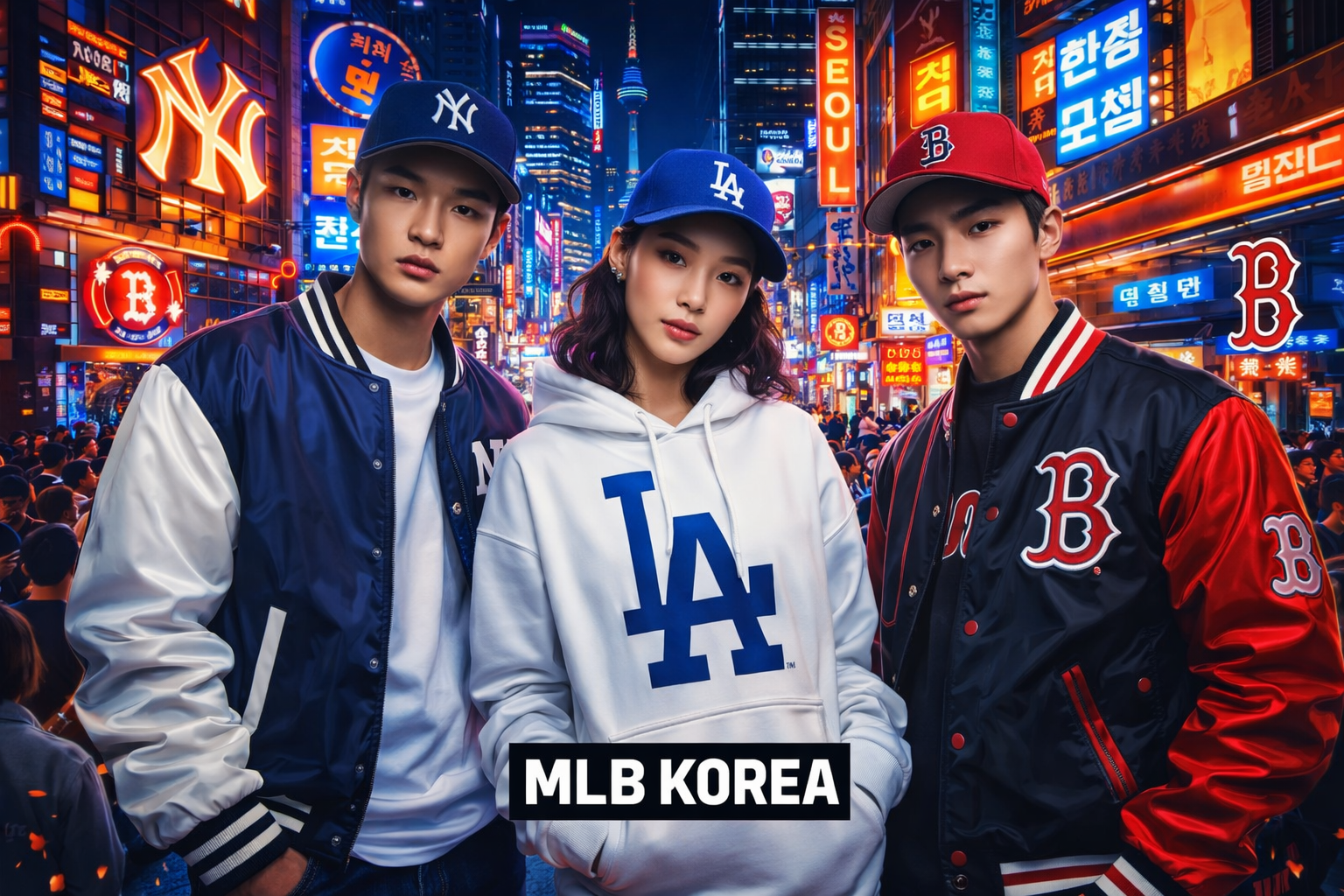 MLB Korea streetwear collection in Seoul, blending baseball fashion with bold urban style