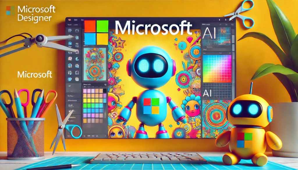 Microsoft Designer app interface with playful design, highlighting AI-driven graphic tools.