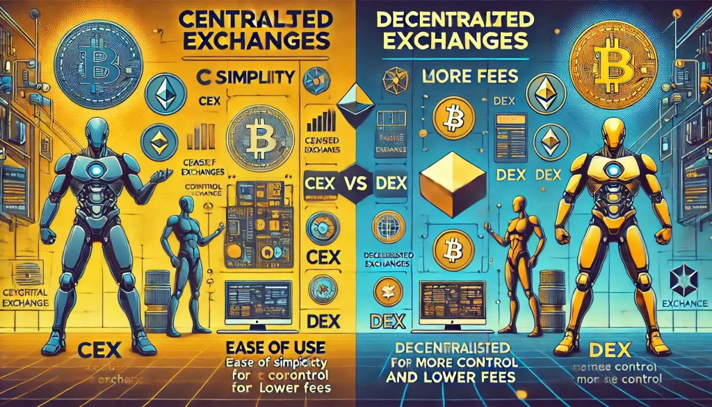 Methods for buying crypto include CEX for simplicity, DEX for control.