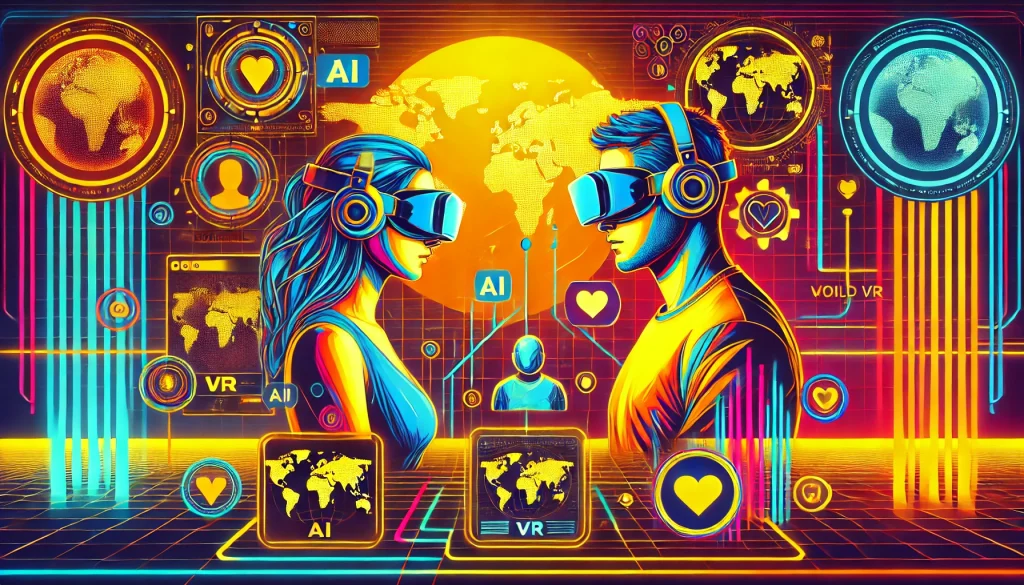 Virtual dating with AI and VR connects singles globally, enhancing relationships.