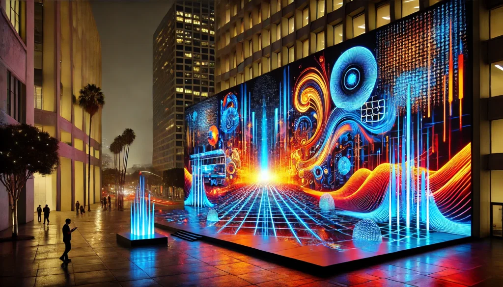 Vibrant digital art in Los Angeles, showcasing bold, futuristic designs on screen.