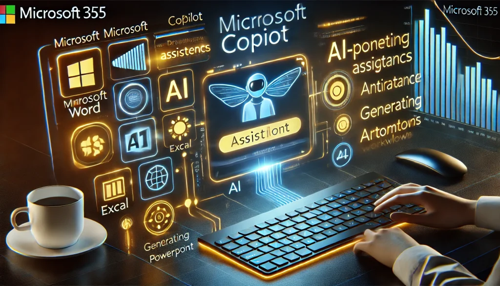 Microsoft Copilot interface with AI tools in Microsoft 365 for automation.