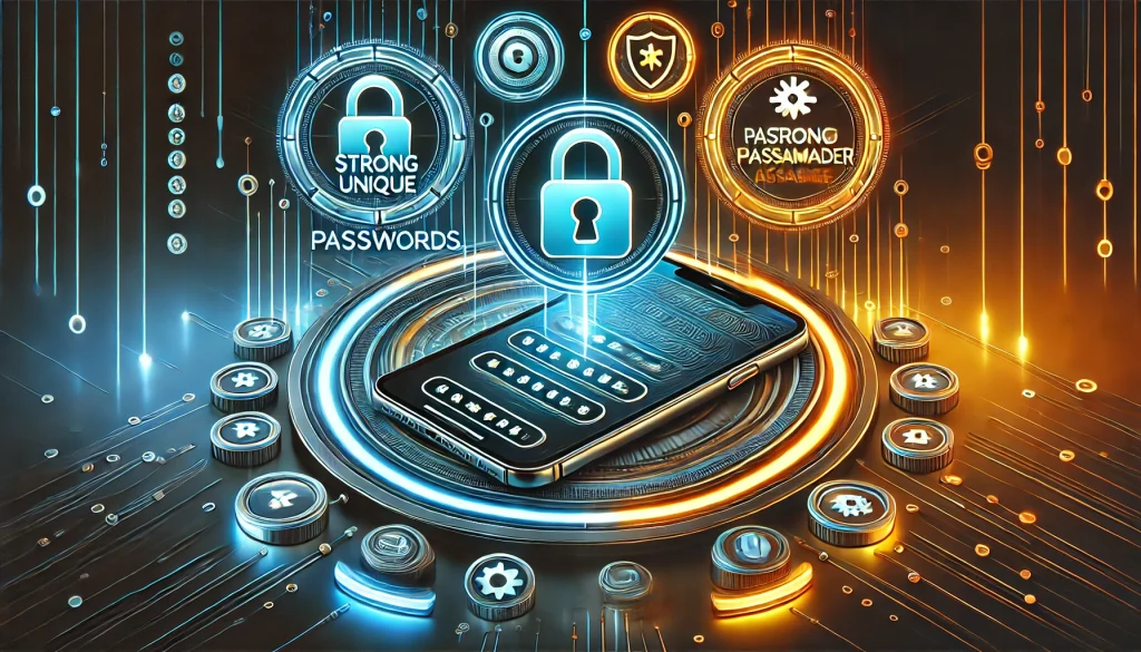 Password management for securing digital assets with strong, unique passwords and password manager.