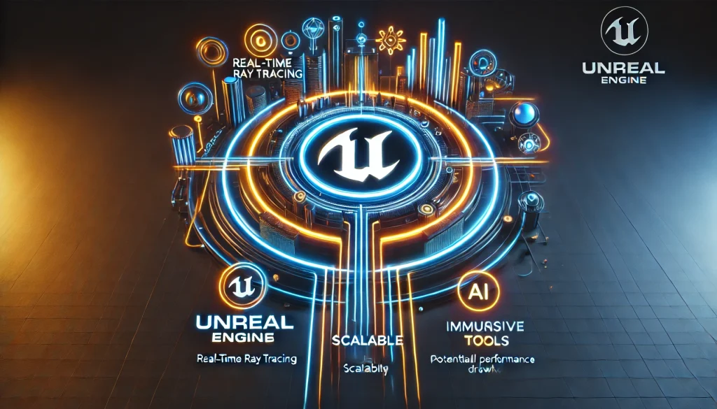 Visual of Unreal Engine 6 highlighting its advanced features, benefits, and potential drawbacks for developers.