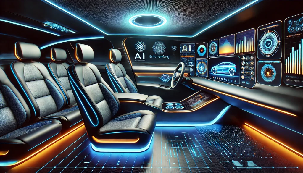 Advanced in-car entertainment systems in AI-powered self-driving cars, enhancing passenger experiences with technology.