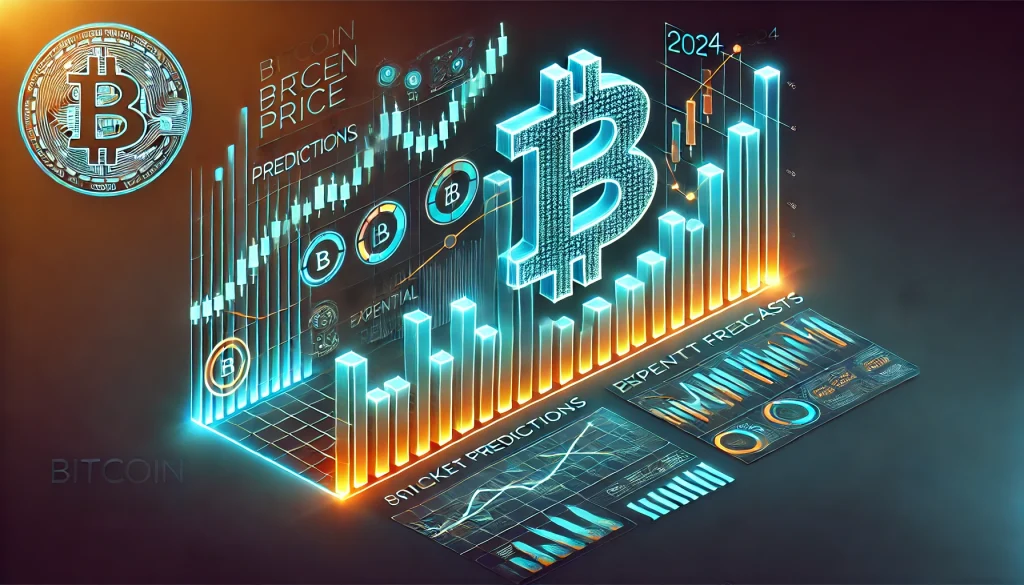 Chart highlighting expert forecasts on Bitcoin price predictions and potential market trends for 2024.