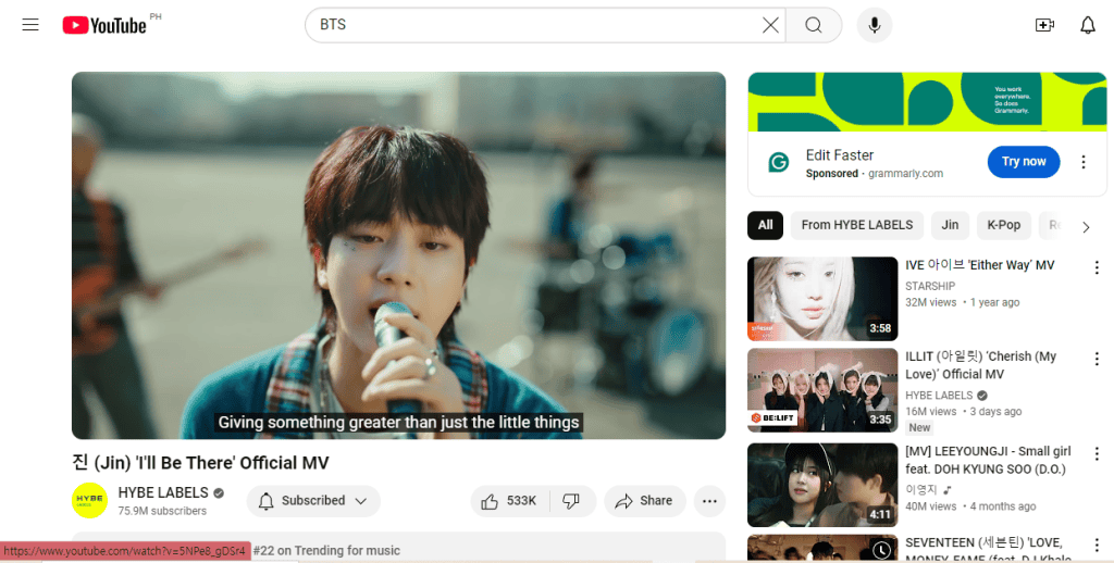 An ARMY streaming BTS latest Music Video