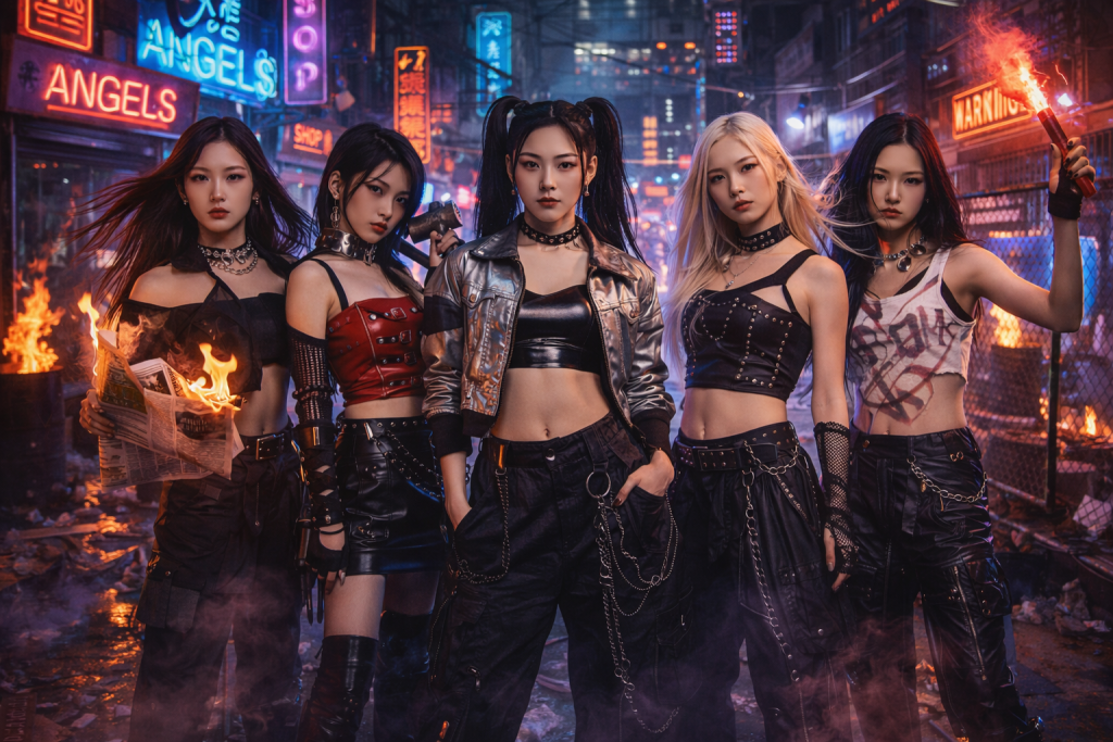 Chaotic neon-lit urban scene symbolizing freedom, identity, and defiance in cinematic music video