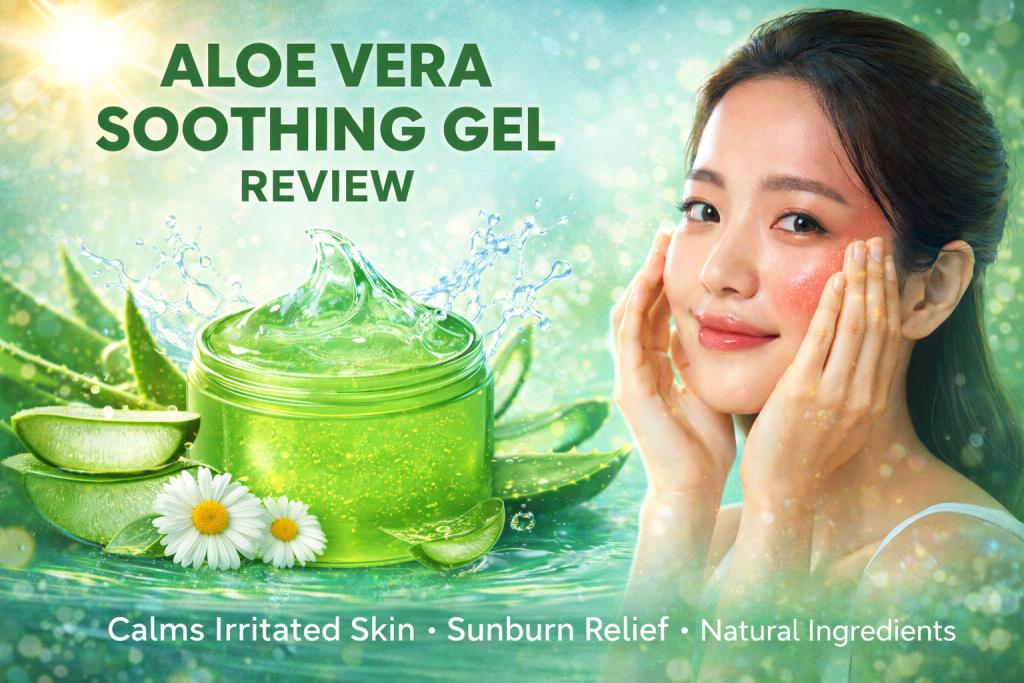aloe vera soothing gel review Korean skincare routine highlighting moisturizing soothing and non-sticky finish
