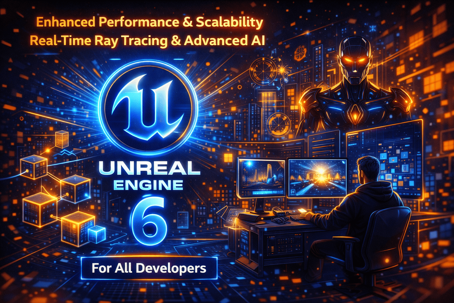 Unreal Engine 6 promises enhanced performance, scalability, real-time ray tracing, and advanced AI for all developers.