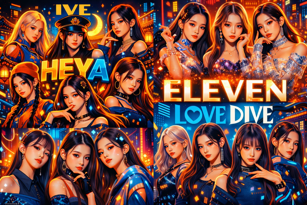 Collage Picture of IVE Heya, Eleven and Love DIve
