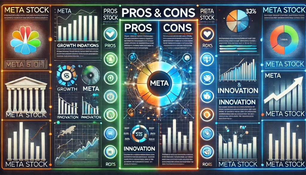 Visual listing Meta Stock benefits and drawbacks for investors.