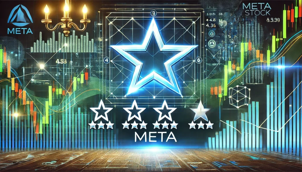 Four-star rating symbol with financial market background for Meta Stock.