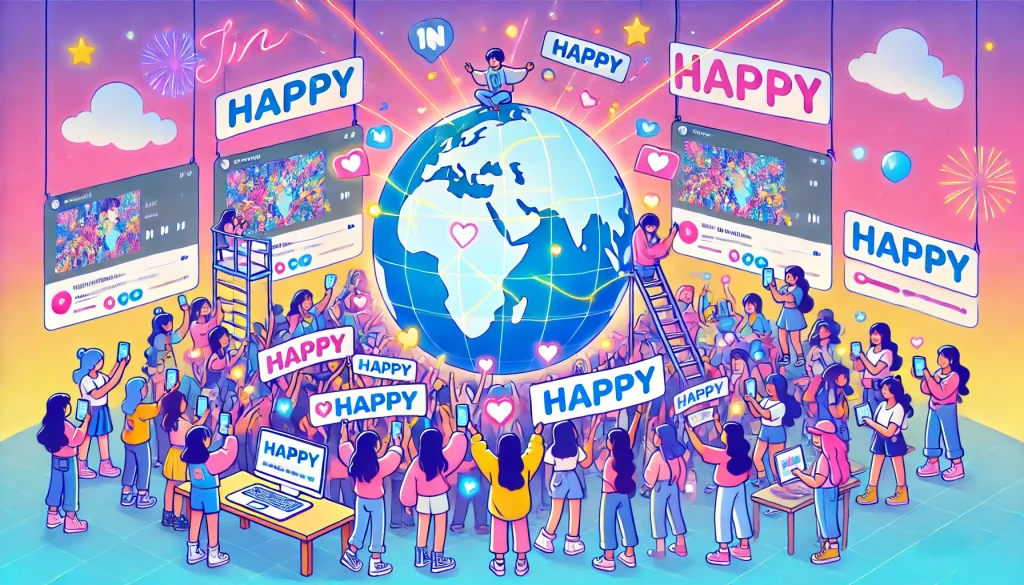 Global fans holding banners and streaming ‘Happy’ album online together.