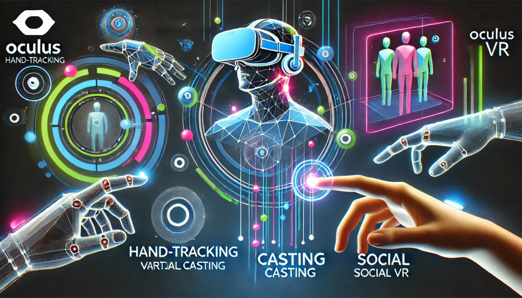 Oculus hand-tracking, casting, and social VR features.